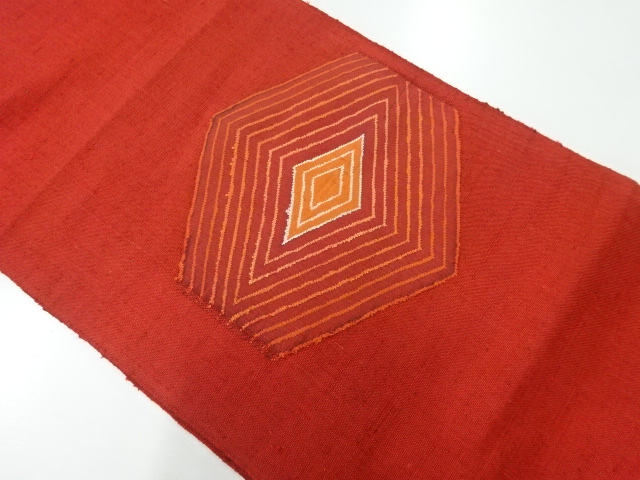 アンティーク　手織り紬重ね菱模様織出し名古屋帯